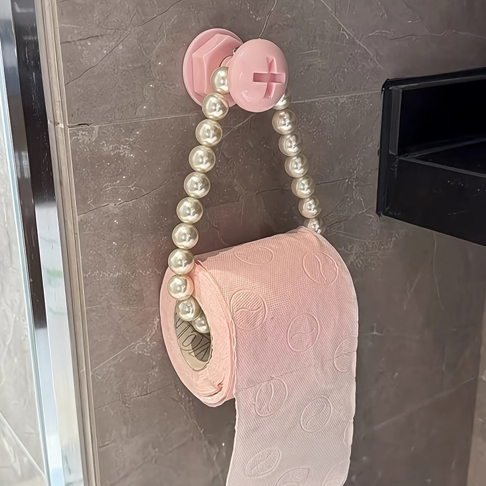 2-Pack Self-Adhesive Plastic Toilet Paper Holder with Chic Pink Beads - Easy Install, No-Drill Wall Mount, Space-Saving Bathroom Accessory, Ideal for Modern Home Decor, Perfect Gift for Christmas/Halloween, Toilet Paper Storage Containers