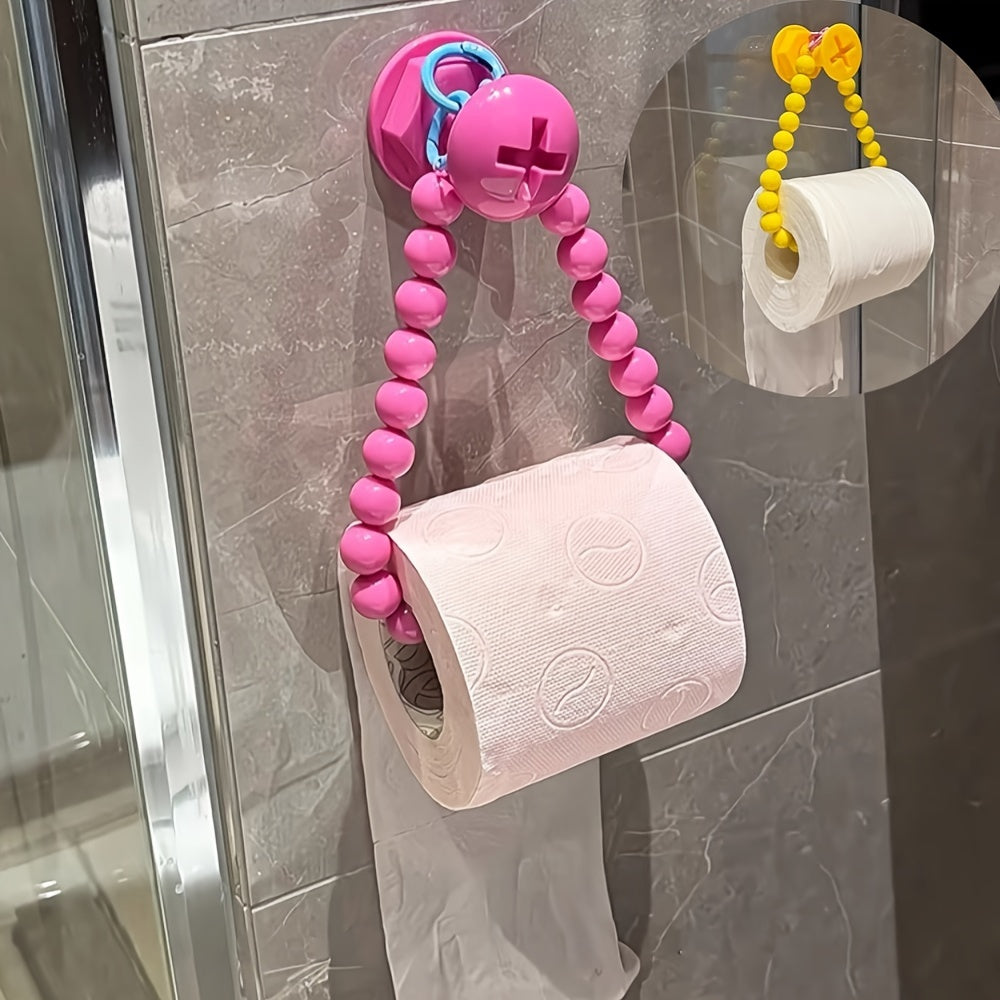 2-Pack Self-Adhesive Plastic Toilet Paper Holder with Chic Pink Beads - Easy Install, No-Drill Wall Mount, Space-Saving Bathroom Accessory, Ideal for Modern Home Decor, Perfect Gift for Christmas/Halloween, Toilet Paper Storage Containers