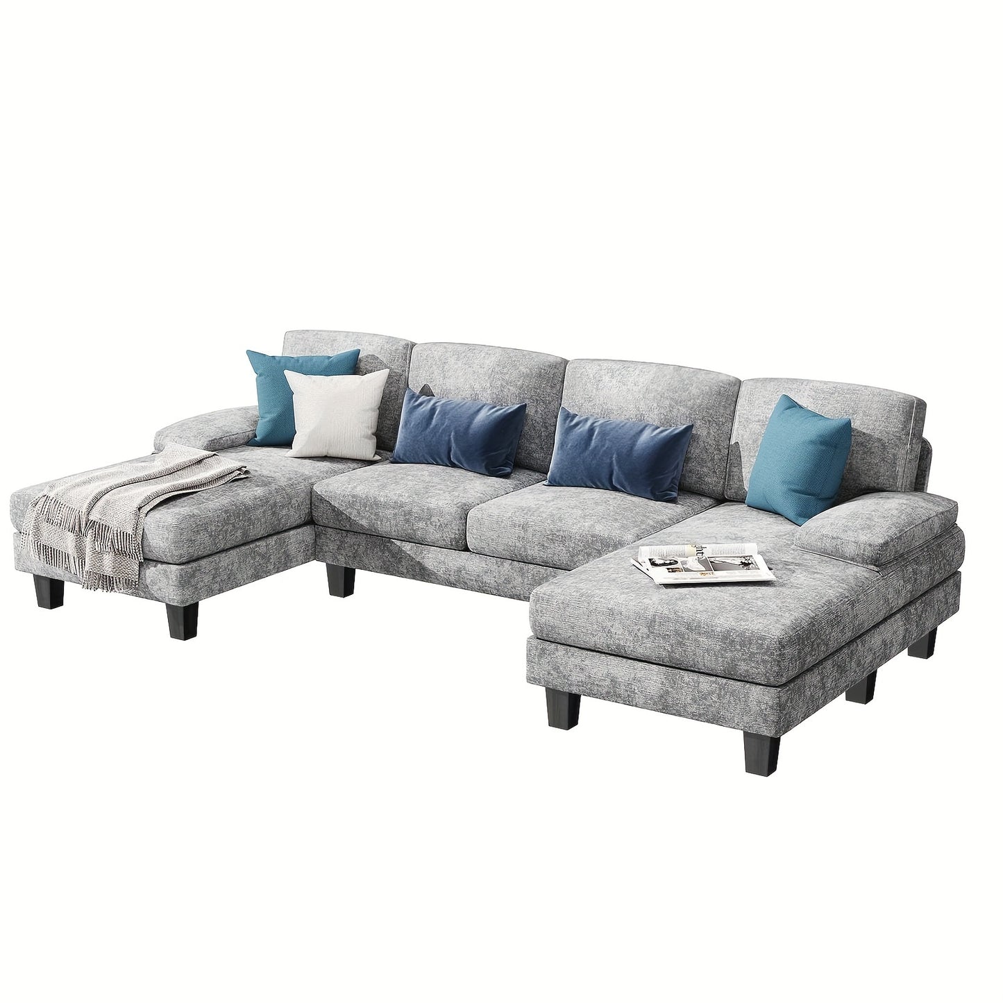 1pc Oversized U-Shaped Chenille Sectional Sofa - Spacious 4-Seater Modular Couch with Chaise, Classic Style, Multiple Materials, Sturdy Construction, and Ample Legroom - 110.2"x 50"x 28.3" Dimensions for Living Room