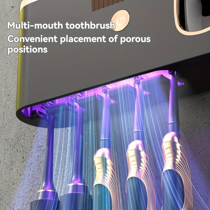 1pc Intelligent UV Toothbrush Sanitizer Holder, with Squeezing Toothpaste Device, Wall Mounted UV Toothbrush Sanitizer Holder, Bathroom Toothbrush Sanitizer, Bathroom Accessories, Intelligent Toothbrush Sanitizer