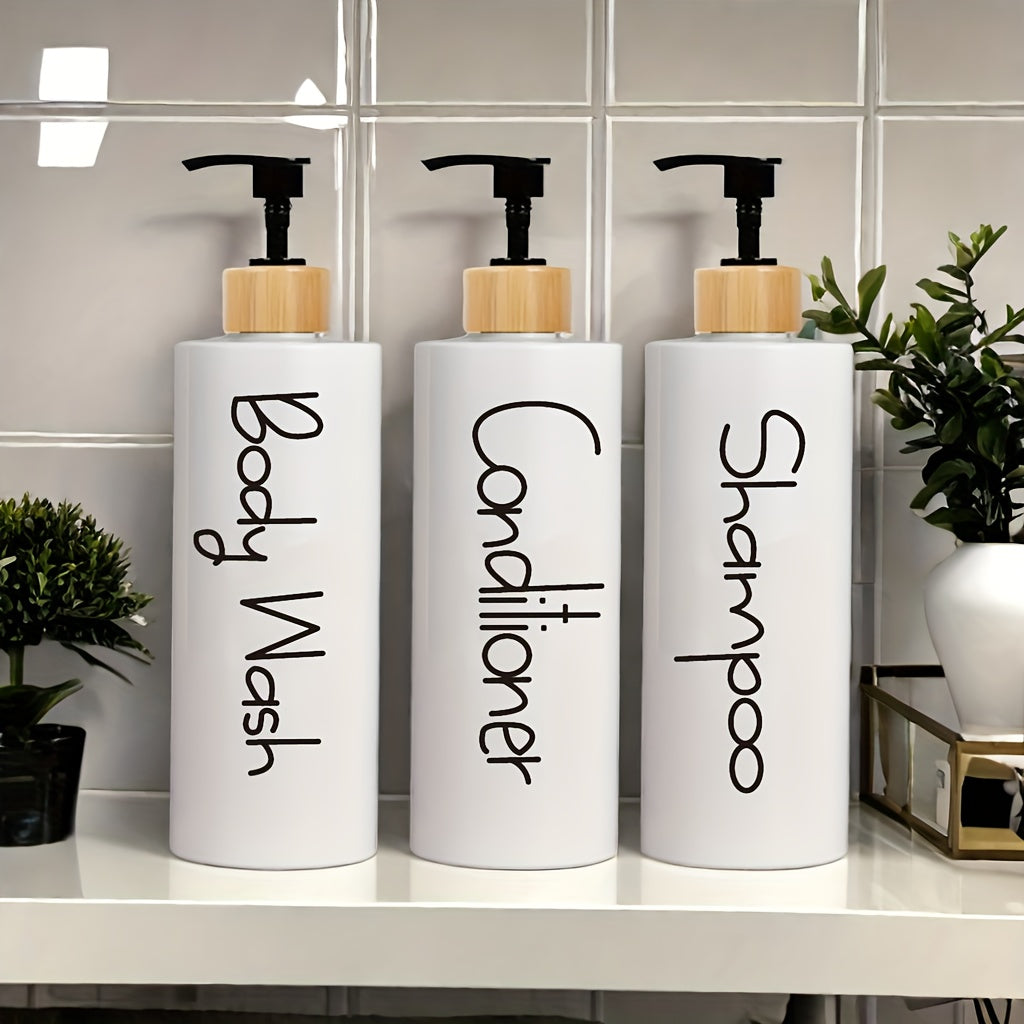 3-Pack BPA-Free Minimalist Bathroom Dispenser Bottles, Unscented Shampoo, Conditioner, Body Wash Containers - Cosy