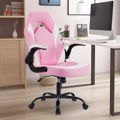 Computer Gaming Chair High Back, Ergonomic Office Seat with Flip-up Armrest, Wheeled Video Gamchair for Adults