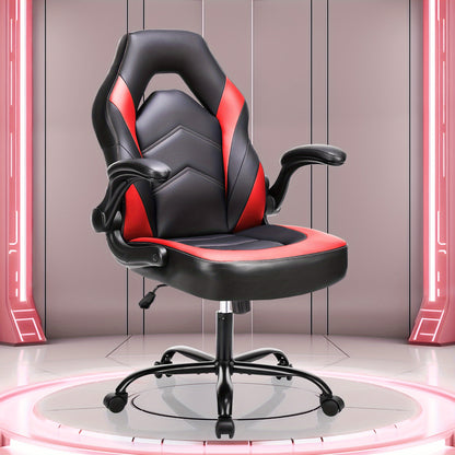 Computer Gaming Chair High Back, Ergonomic Office Seat with Flip-up Armrest, Wheeled Video Gamchair for Adults