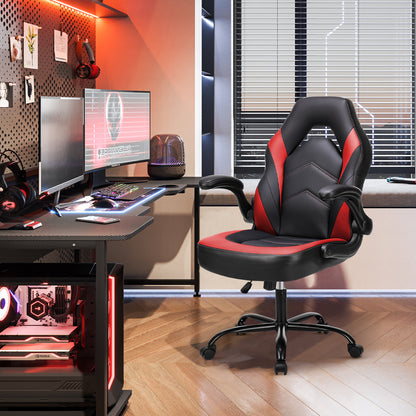 Computer Gaming Chair High Back, Ergonomic Office Seat with Flip-up Armrest, Wheeled Video Gamchair for Adults