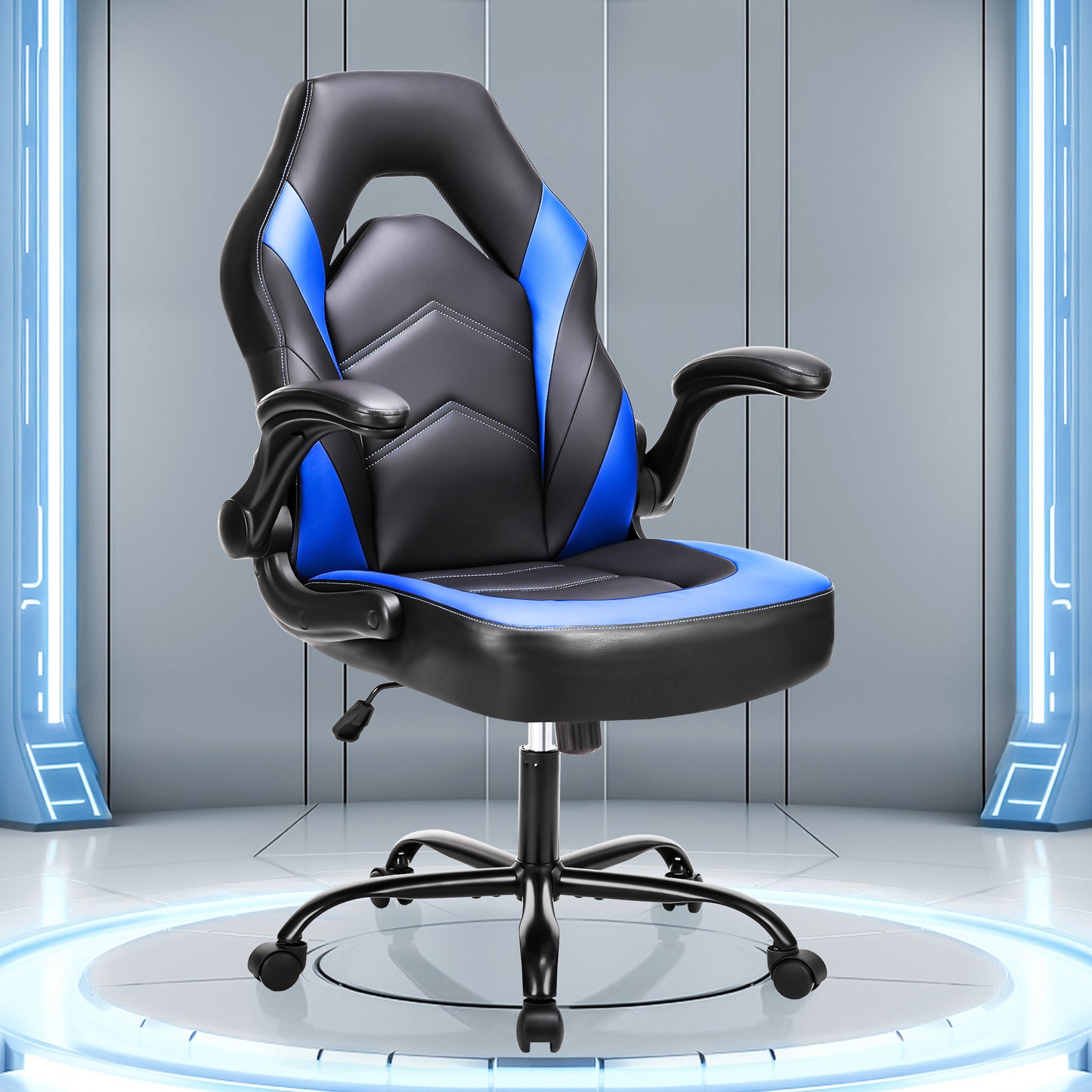 Computer Gaming Chair High Back, Ergonomic Office Seat with Flip-up Armrest, Wheeled Video Gamchair for Adults