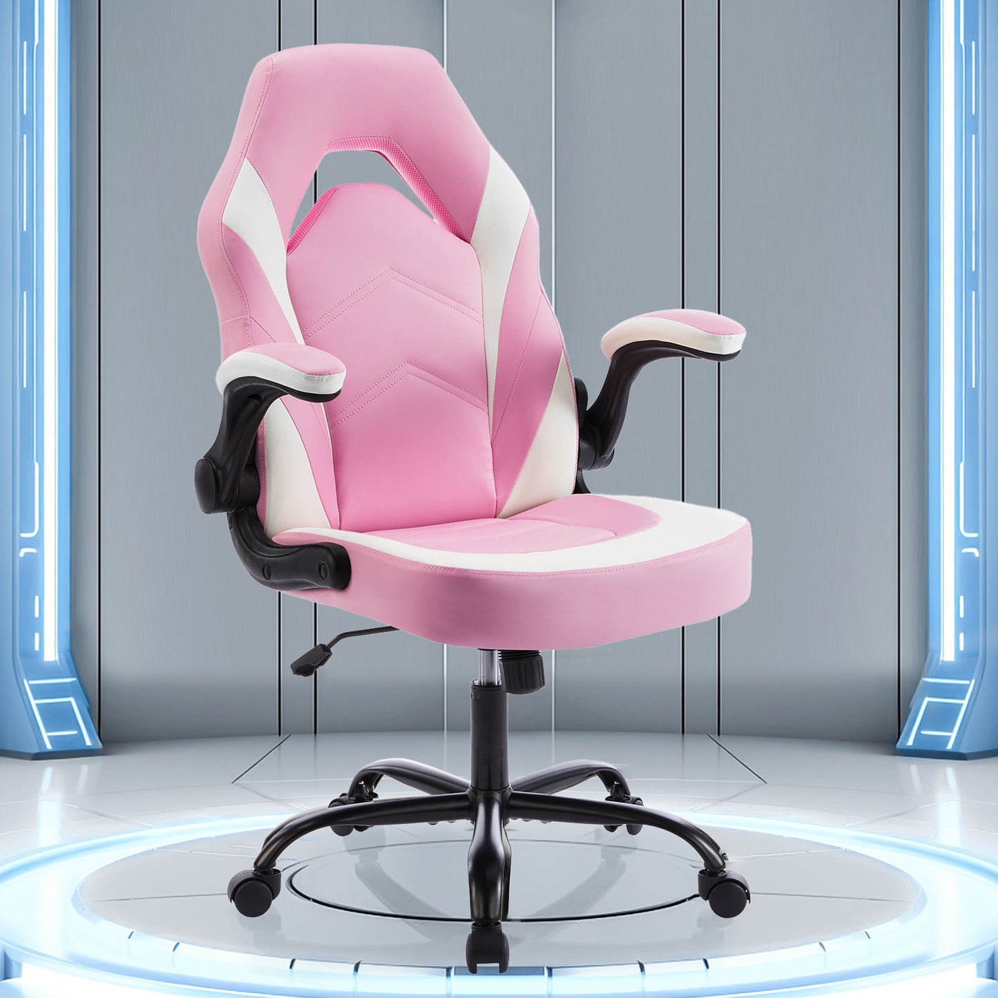 Computer Gaming Chair High Back, Ergonomic Office Seat with Flip-up Armrest, Wheeled Video Gamchair for Adults