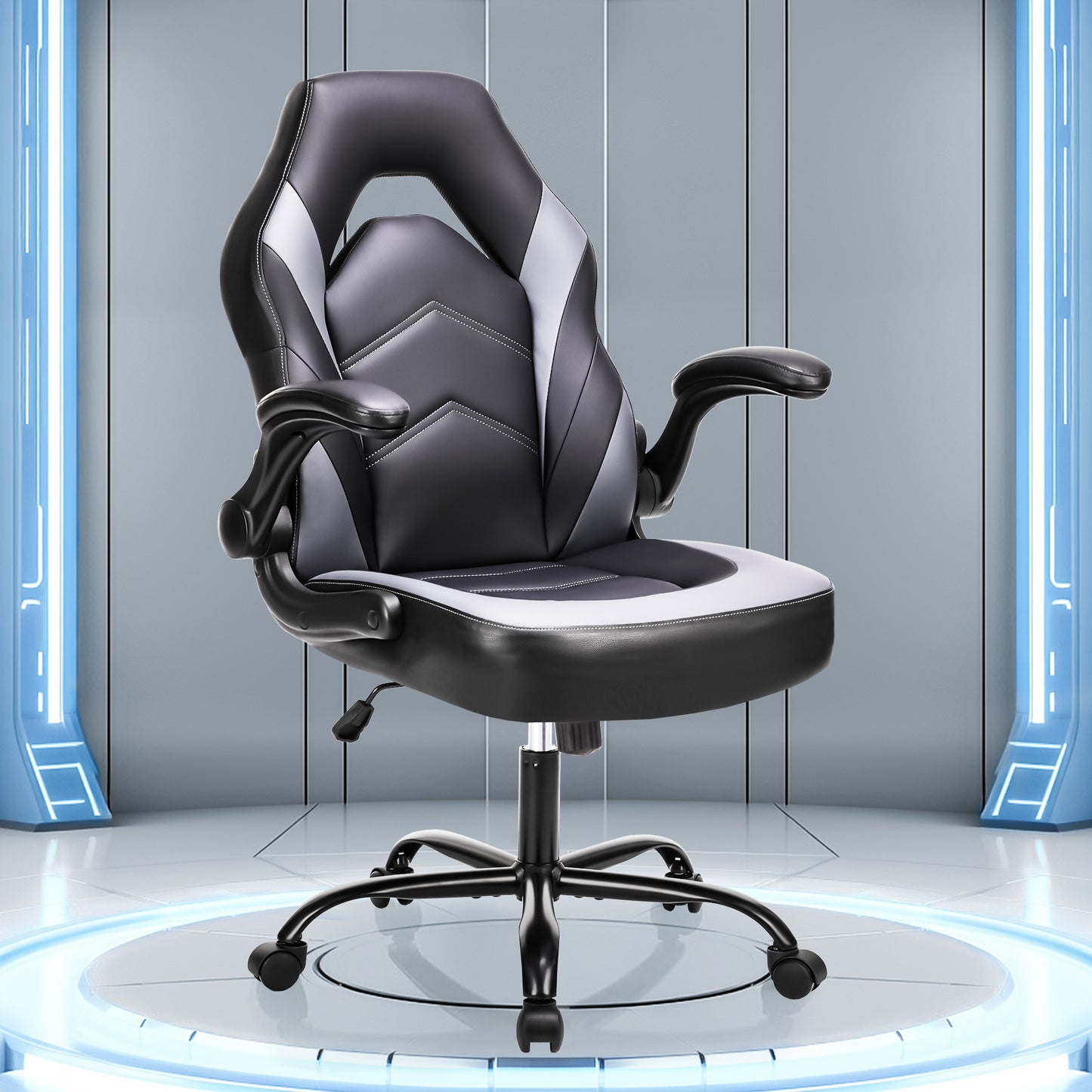 Computer Gaming Chair High Back, Ergonomic Office Seat with Flip-up Armrest, Wheeled Video Gamchair for Adults