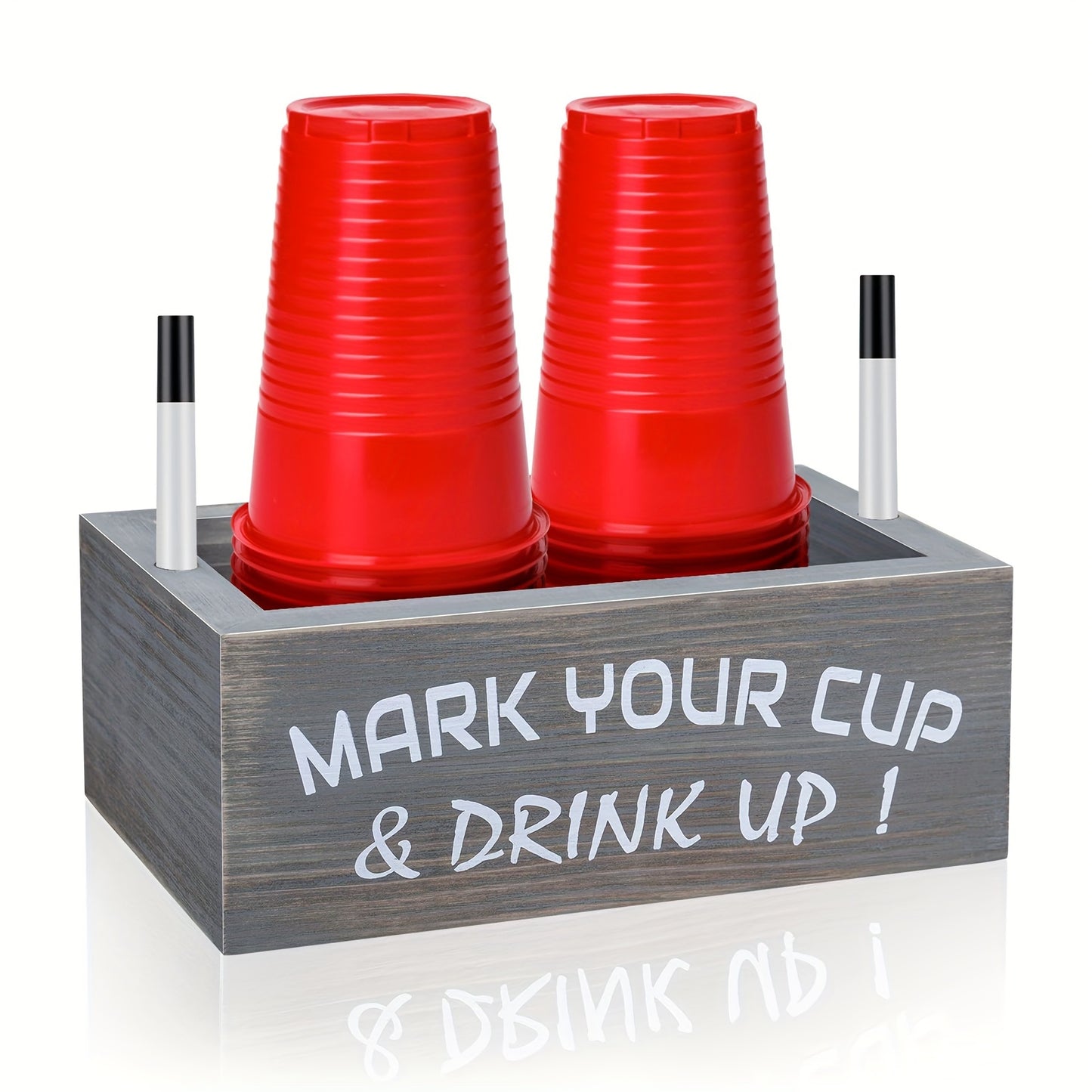 Rustic Wooden Double-Grid Cup Holder with Marker Slot - Perfect for Parties, Weddings & Home Decor