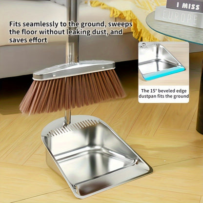 2pcs Stainless Steel - Durable Golden & Silver Broom And Dustpan Set for Household Cleaning - Suitable for Hard Floors, Living Room, Bedroom, Bathroom, Kitchen