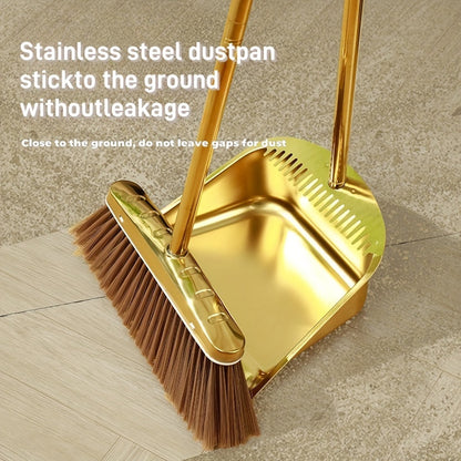 2pcs Stainless Steel - Durable Golden & Silver Broom And Dustpan Set for Household Cleaning - Suitable for Hard Floors, Living Room, Bedroom, Bathroom, Kitchen