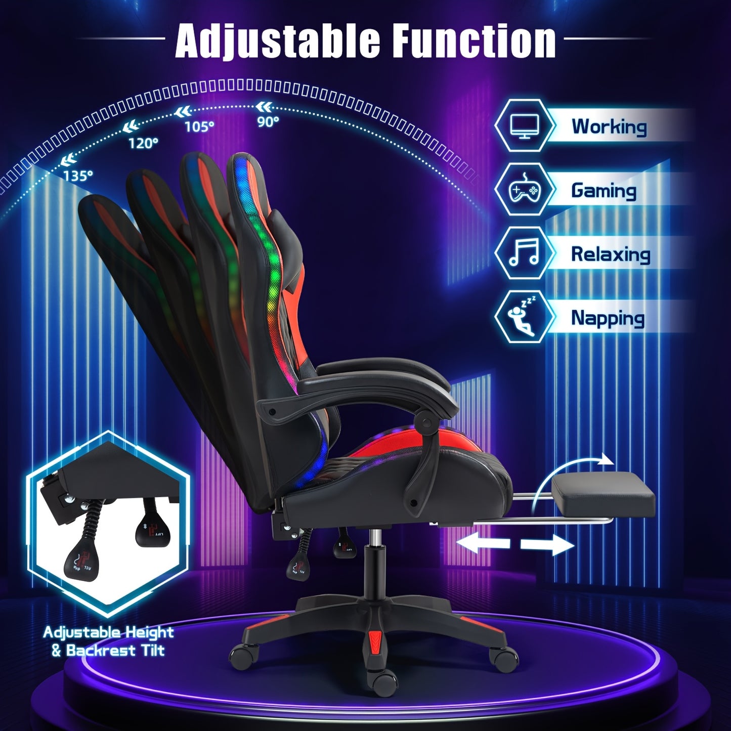 LED Gaming Chair: The Ultimate Gaming Throne With Stylish Lights, Lumbar Massage & Sliding Footrest