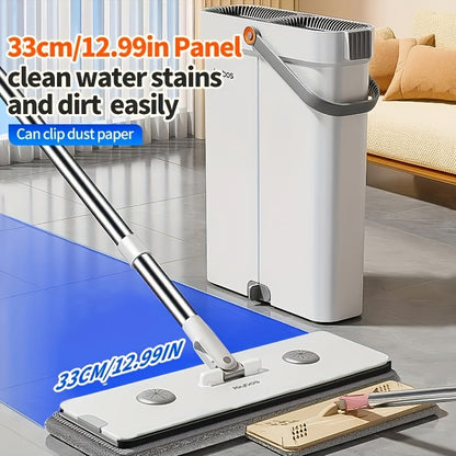 2024 Advanced Lazy Mop Kit: Self-Cleaning Flat Mop and Bucket Set with Stainless Steel & Durable ABS Construction for Easy Home & Office Cleaning, No Electricity Needed