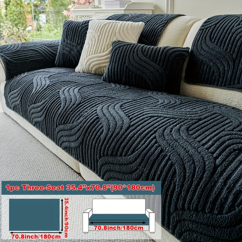 250-300g 1pc Plush Polyester Fabric Modern Luxury Non-Slip Sofa Cover, Pet-Friendly, Breathable, Fashionable, Machine Washable, No Print, Suitable for Living Room, Bedroom, Office