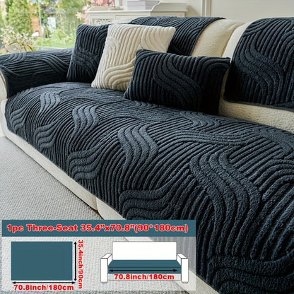 250-300g 1pc Plush Polyester Fabric Modern Luxury Non-Slip Sofa Cover, Pet-Friendly, Breathable, Fashionable, Machine Washable, No Print, Suitable for Living Room, Bedroom, Office