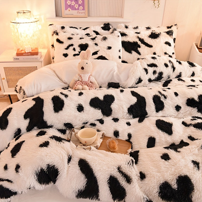 3-Piece Leopard Print Plush Duvet Cover Set - Soft Cozy Animal Pattern Bedding - Includes 1 Faux Fur Duvet Cover and 2 Pillowcases, No Filler, Luxurious Bedroom Decor for a Warm and Inviting Sleeping Space