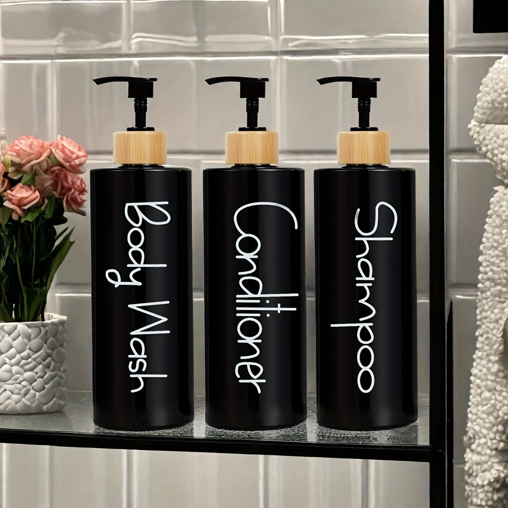 3-Pack BPA-Free Minimalist Bathroom Dispenser Bottles, Unscented Shampoo, Conditioner, Body Wash Containers - Cosy