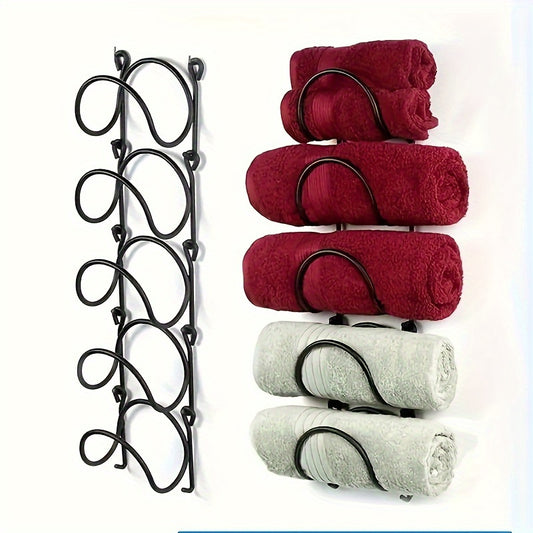 5pcs Versatile Towel Rack Set - Multi-Layered, Space-Saving, Wall-Mounted Design For Bathroom Organization And Living Room Wine Display, Chic Home Decor Accent - Cosy