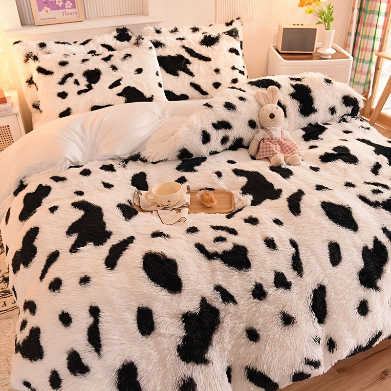 3-Piece Leopard Print Plush Duvet Cover Set - Soft Cozy Animal Pattern Bedding - Includes 1 Faux Fur Duvet Cover and 2 Pillowcases, No Filler, Luxurious Bedroom Decor for a Warm and Inviting Sleeping Space