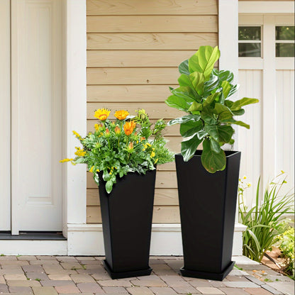 2pcs 24" Large V-Shape Tall Planters - Indoor & Outdoor Flower Pots with Drainage Hole, Tapered Square Design, and Tray for Home Garden Patio