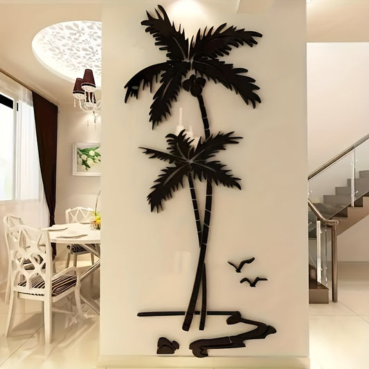 3D Acrylic Coconut Tree Wall Decal Set - Sparkling, Self-Adhesive Sticker for Living Room, Dining, Entryway & Bedroom Decor - Cosy