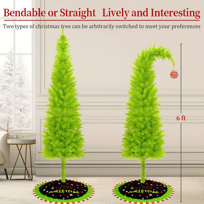 1 PC 6FT Bendable Artificial Christmas Tree with Tree Skirt, String Light, Christmas Ball, Stand, and Whimsical Ornaments for Home Office Party Decor- Cosy