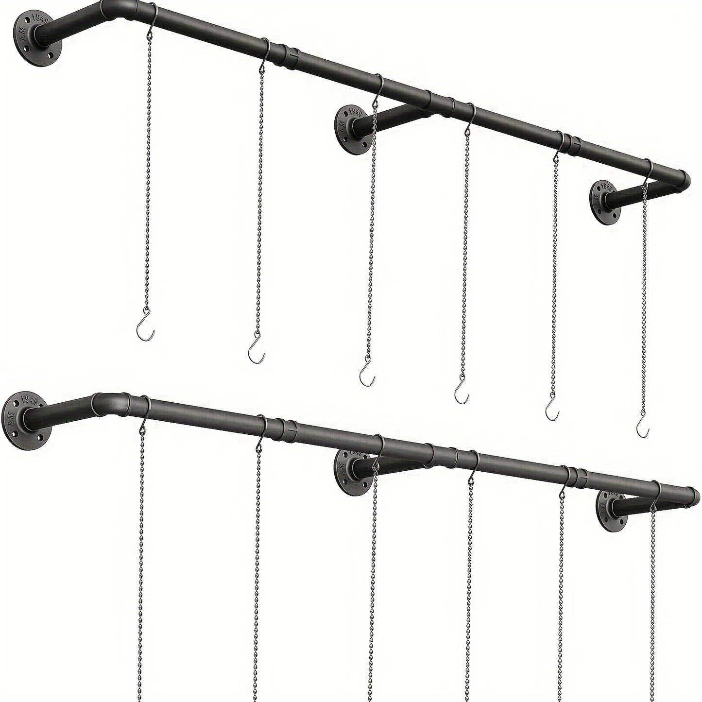 2-Pack Indoor Plant Hanger - Adjustable 65.7 Inch Metal Rod with 12 Hanging Chains for Window Ceiling - Black, Easy to Assemble, Space-Saving, Pots Not Included