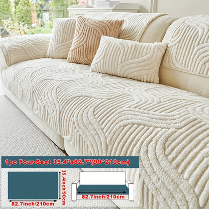 250-300g 1pc Plush Polyester Fabric Modern Luxury Non-Slip Sofa Cover, Pet-Friendly, Breathable, Fashionable, Machine Washable, No Print, Suitable for Living Room, Bedroom, Office