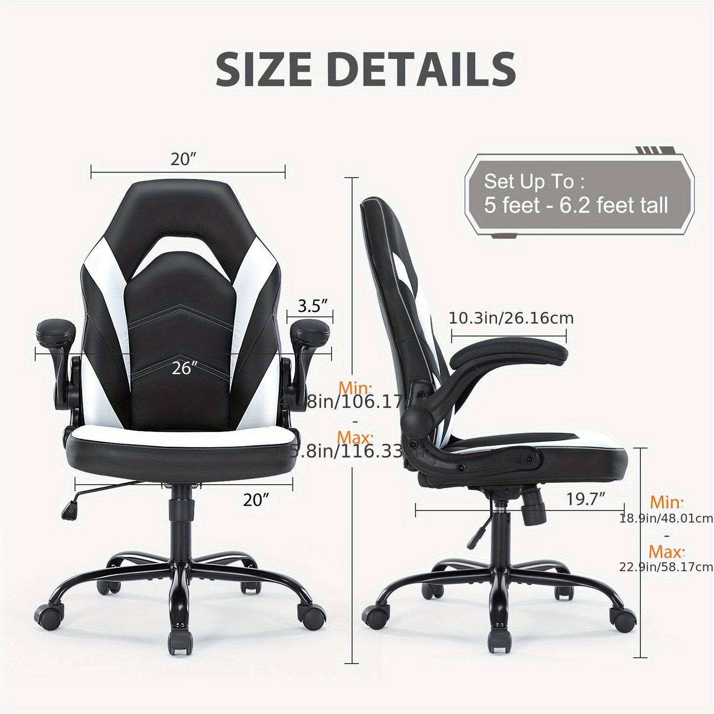 Computer Gaming Chair High Back, Ergonomic Office Seat with Flip-up Armrest, Wheeled Video Gamchair for Adults