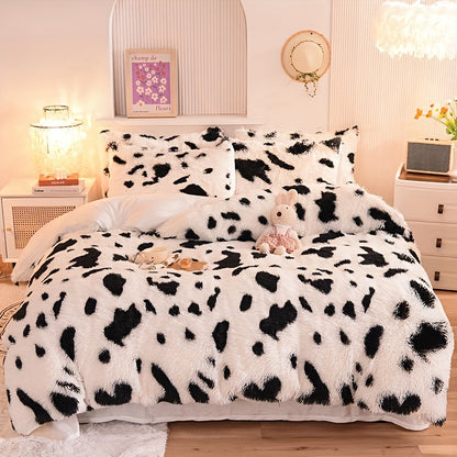 3-Piece Leopard Print Plush Duvet Cover Set - Soft Cozy Animal Pattern Bedding - Includes 1 Faux Fur Duvet Cover and 2 Pillowcases, No Filler, Luxurious Bedroom Decor for a Warm and Inviting Sleeping Space