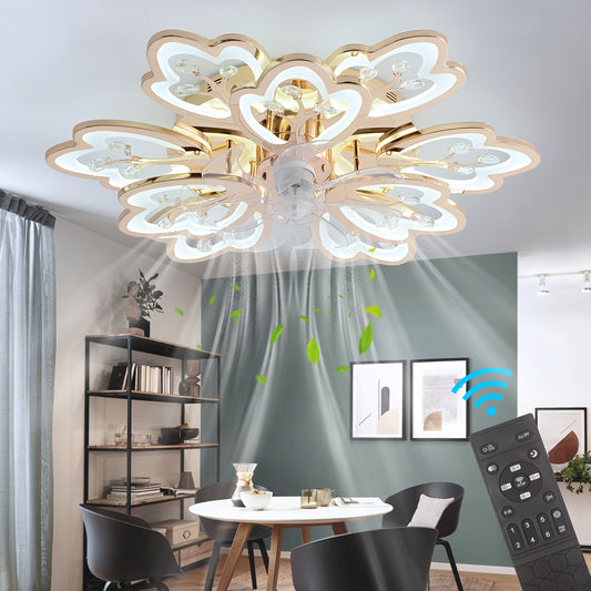 31 Inch Flower Modern Ceiling Fan with Lights Remote Control, 6 Speed 3 Color Dimmable Ceiling Fan Lamp Silent Fandelier with Invisible Blades for Living Room Bedroom Home Decoration - Cosy