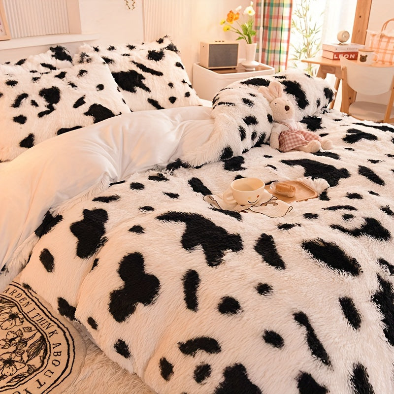 3-Piece Leopard Print Plush Duvet Cover Set - Soft Cozy Animal Pattern Bedding - Includes 1 Faux Fur Duvet Cover and 2 Pillowcases, No Filler, Luxurious Bedroom Decor for a Warm and Inviting Sleeping Space