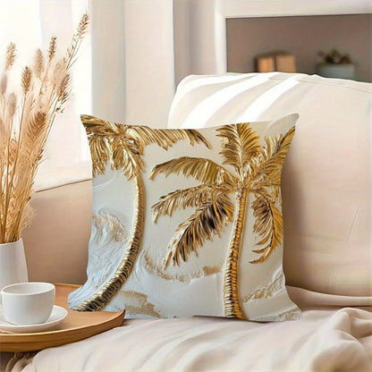 1pc Luxury Golden Palm Tree Pillow, 18x18 Inch Double-Sided Tropical Design, Soft Short Plush Polyester Decorative Cushion for Sofa, Bed, Car - Woven Fabric, No Insert Included