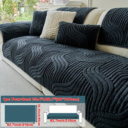 250-300g 1pc Plush Polyester Fabric Modern Luxury Non-Slip Sofa Cover, Pet-Friendly, Breathable, Fashionable, Machine Washable, No Print, Suitable for Living Room, Bedroom, Office