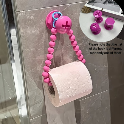 2-Pack Self-Adhesive Plastic Toilet Paper Holder with Chic Pink Beads - Easy Install, No-Drill Wall Mount, Space-Saving Bathroom Accessory, Ideal for Modern Home Decor, Perfect Gift for Christmas/Halloween, Toilet Paper Storage Containers