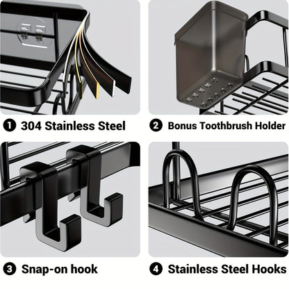 4-Pack Stainless Steel Corner Shower Caddy - Bathroom Shelves with Adhesive Hooks, Toothpaste Holder, and Storage Rack - No Drilling, Easy Install, Space-Saving, and Rust-Resistant for Bathroom, Dorm, and Kitchen - Cosy