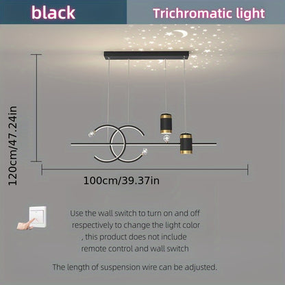 1pc Light Luxury Modern Long Strip LED Starry Sky Top, 3-color Changing Light Acrylic Dining Pendant Lamp, Restaurant Living Room Bedroom Aisle Lamp