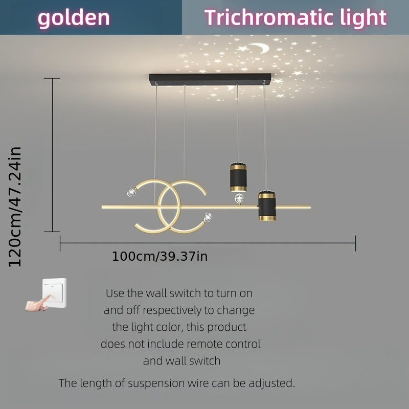 1pc Light Luxury Modern Long Strip LED Starry Sky Top, 3-color Changing Light Acrylic Dining Pendant Lamp, Restaurant Living Room Bedroom Aisle Lamp