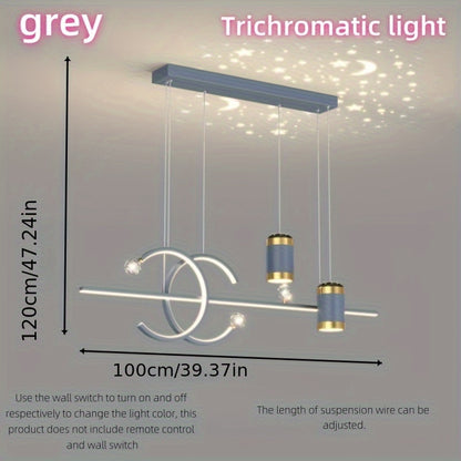 1pc Light Luxury Modern Long Strip LED Starry Sky Top, 3-color Changing Light Acrylic Dining Pendant Lamp, Restaurant Living Room Bedroom Aisle Lamp