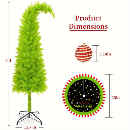 1 PC 6FT Bendable Artificial Christmas Tree with Tree Skirt, String Light, Christmas Ball, Stand, and Whimsical Ornaments for Home Office Party Decor- Cosy