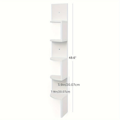 5-Tier Corner Floating Shelf - Space-Saving Wall Mount Bookcase for Bedroom, Living Room, Bathroom, Home Office - Sturdy, Adjustable, Easy Assembly, Rust-Resistant, Modern Design