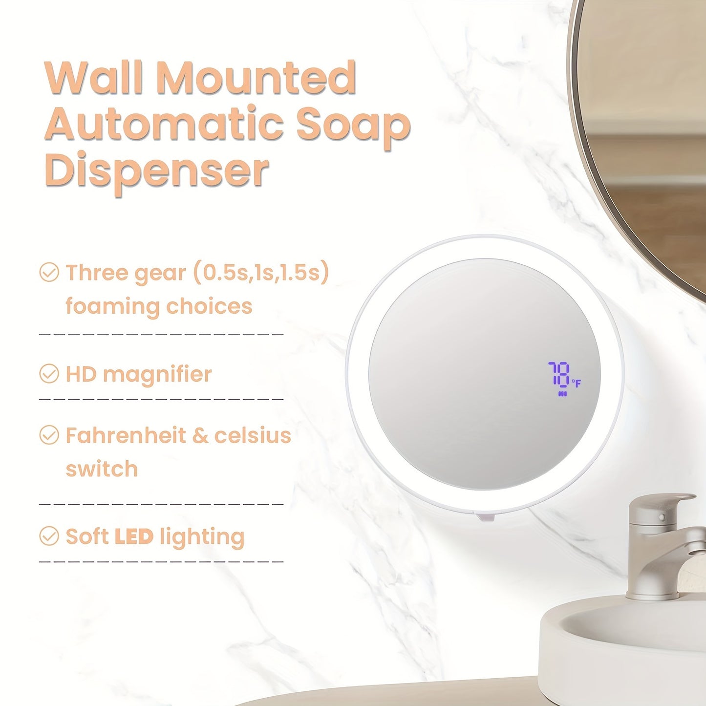 Sejoy Wall Mounted Automatic Soap Dispenser With Electric Smart Magnifier LED Light For Toilet, Bathroom, Kitchen