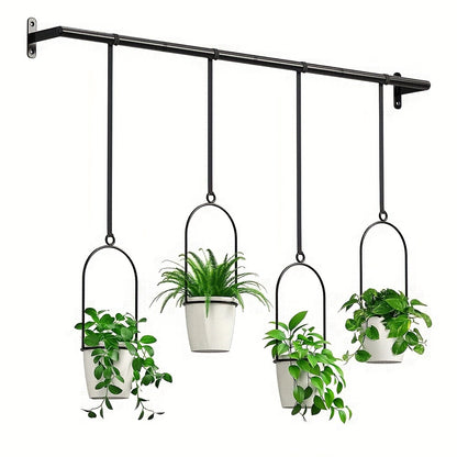 1set Metal Adjustable Hanging Planters with 4pcs Plastic Pots, Rail for Indoor Window & Ceiling Herb Garden, Wall Plant Hanger  - Cosy