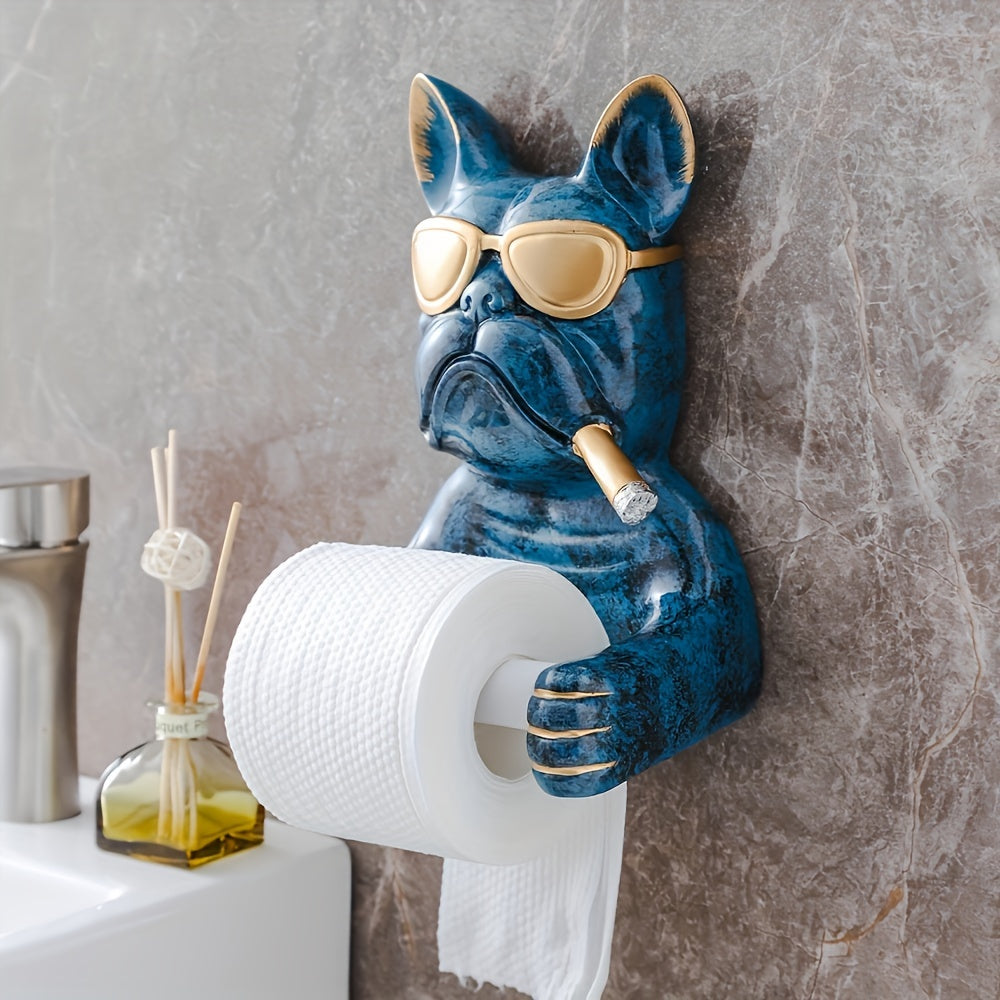 1Pc Adhesive Wall Mount Toilet Paper Holders Dogs Toilet Roll Holder Resin Roll Paper Holder Bathroom Home Apartment Decoration - Cosy