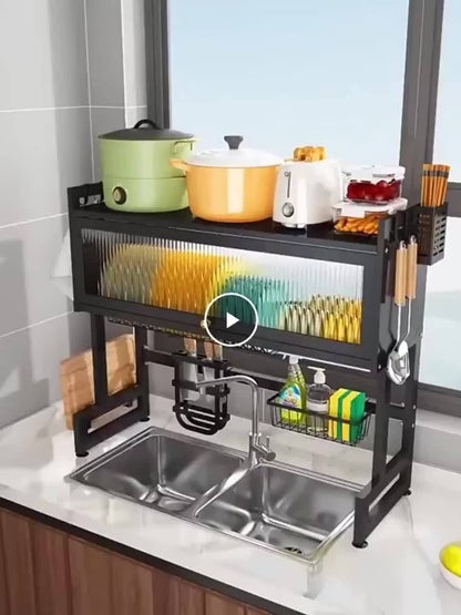 Home with Cabinet Door Kitchen Storage Rack Sink Dish Tray Storage Rack Multi-function Counter Top Drain Rack