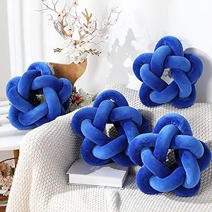 4 Pcs Plush Throw Knot Pillow Star Decorative Knot Plush Throw Pillow Soft Sofa Knotted Star Pillow Handmade Chair Cushion Home Stuffed Pillows for Living Room Bedroom Car Decorations (Royal Blue) - Cosy