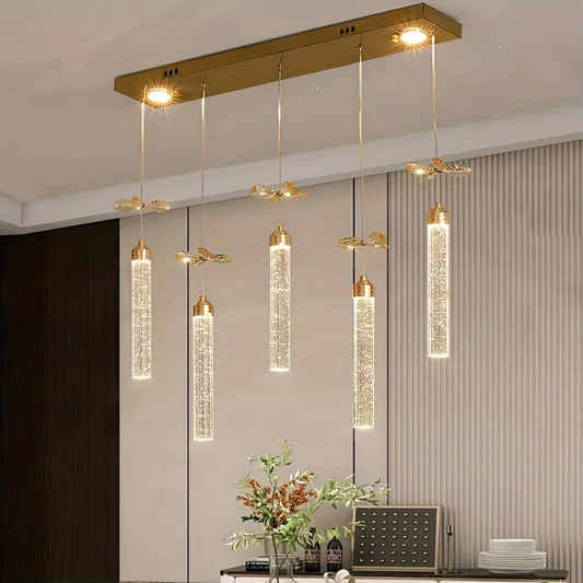 1pc Modern LED Crystal Chandelier, 3-Color Adjustable, Semi-Flush Mount Ceiling Fixture with Detachable Stainless Steel Shade, Installation Hardware Included, Hard-Wired, 110V-240V, for Living Room and Dining Room