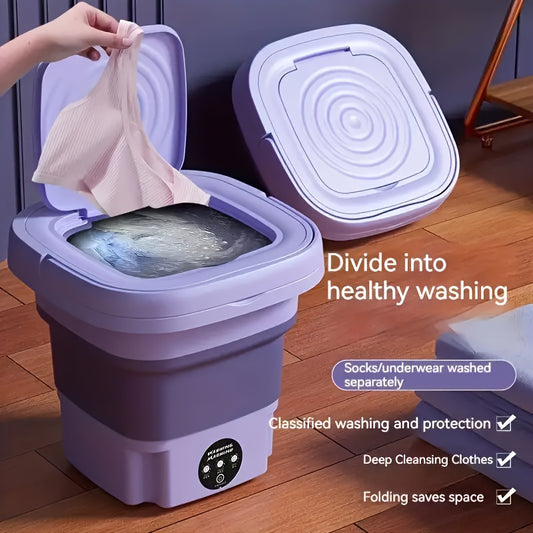 8 Liters Mini Folding Portable Washing Machine, Suitable for Dormitory, Business Trip, Laundry Storage Organization, Two Colors Available