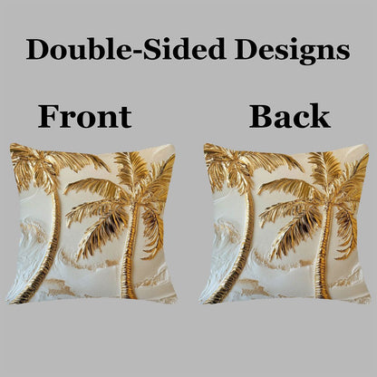 1pc Luxury Golden Palm Tree Pillow, 18x18 Inch Double-Sided Tropical Design, Soft Short Plush Polyester Decorative Cushion for Sofa, Bed, Car - Woven Fabric, No Insert Included