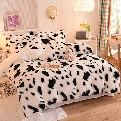 3-Piece Leopard Print Plush Duvet Cover Set - Soft Cozy Animal Pattern Bedding - Includes 1 Faux Fur Duvet Cover and 2 Pillowcases, No Filler, Luxurious Bedroom Decor for a Warm and Inviting Sleeping Space