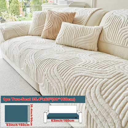 250-300g 1pc Plush Polyester Fabric Modern Luxury Non-Slip Sofa Cover, Pet-Friendly, Breathable, Fashionable, Machine Washable, No Print, Suitable for Living Room, Bedroom, Office